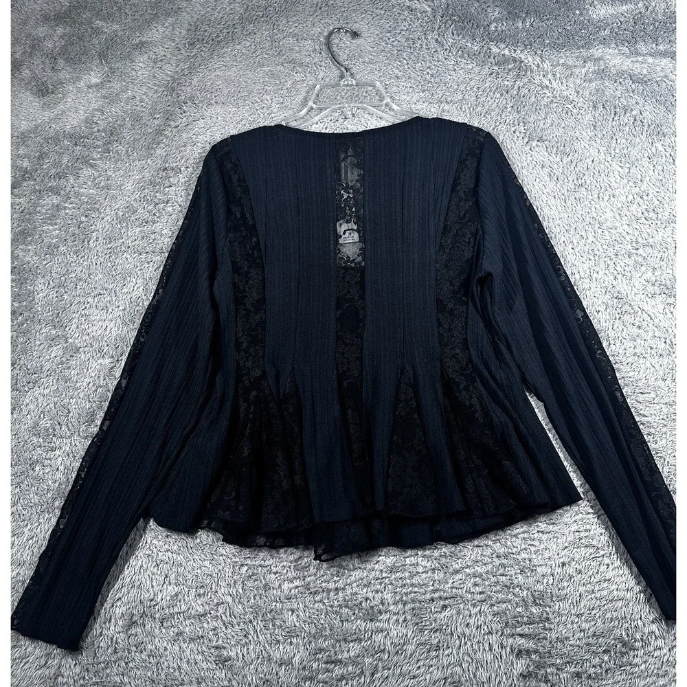 ANTHROPOLOGIE Long-Sleeve‎ Lace Peplum Top Women's Size L Black